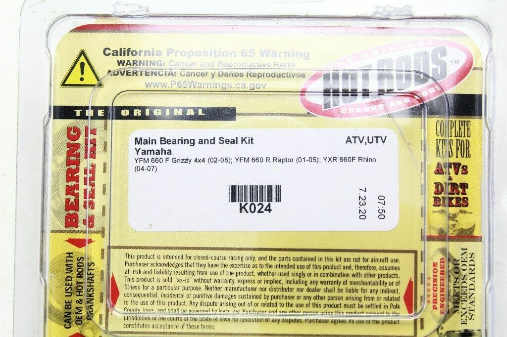 2008 Yamaha Raptor 660R Main Bearing and Seal Kit OEM: K024