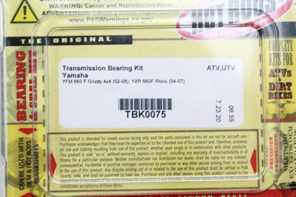 2008 Yamaha Raptor 660R Transmission Bearing Kit OEM: TBK0075